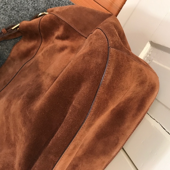 RALPH LAUREN COLLECTION LUXURY CHESTNUT SUEDE BUCKET BAG - Picture 7 of 12